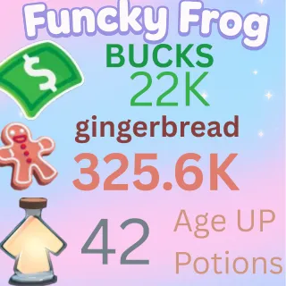325.6 k ,GINGERBREAD , 22 k bucks,  42 ageup portions. ADOPT ME , AGEUP AND BUCKS