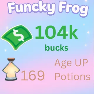 104k, bucks ,169 ageup portions. Adoptme Bucks and Ageup potions 