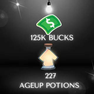 125K bucks 227 age up Potions in 1 account 