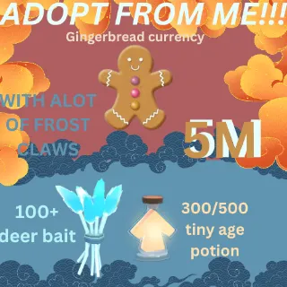 5 MILLION GINGERBREAD ADOPT ME CHRISTMAS EVENT 300-500 TINY AGE-UP POTION 100+ WINTER DEER BAIT FREE FROSTCLAWS