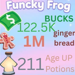 1M ,GINGERBREAD , 122.5 k bucks,  211 ageup portions. ADOPT ME , AGEUP AND BUCKS