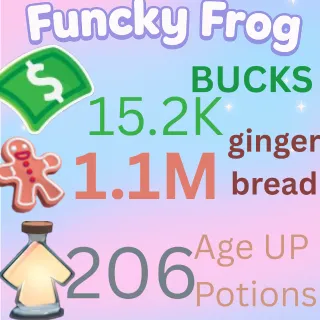1.1M ,GINGERBREAD , 15.2k bucks,  206 ageup portions. ADOPT ME , AGEUP AND BUCKS