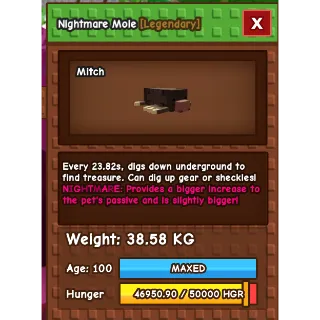 Grow A Garden: Nightmare Mole (38.58kg, 20 second cool down)