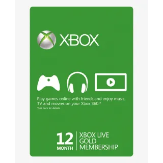 12 Months Xbox Live Gold (4 codes of 3 months stackeable)