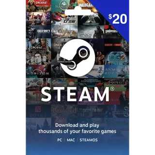 Steam Gift Card $20 USD - Global / Fast Auto Delivery