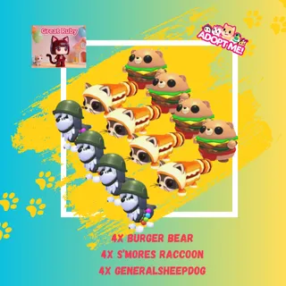 4X BURGER BEAR + 4X S'MORES RACCOON + 4X GENERAL SHEEPDOG