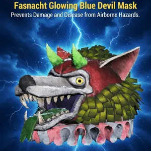 glowing blue devil mask