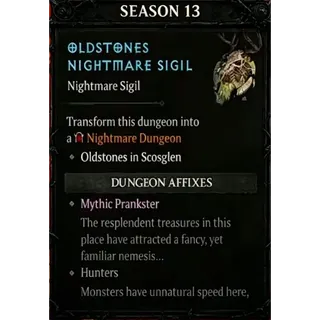 Diablo 4 S13⭐1x Run T4 Sigil Nightmare Mythic Prankster (1x Mythic Uniques+1x Resplendent Spark)⭐ Diablo IV