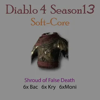 S13 Diablo 4 S13 SHROUD OF FALSE DEATH (6*Bac + 6* Kry + 6* Moni ) Any 18runes Diablo IV Ship immediately