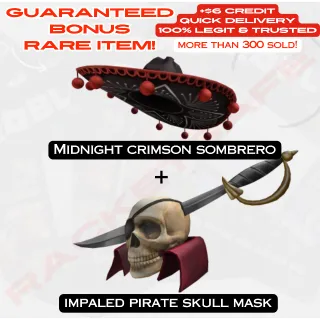 Midnight Crimson Sombrero & Impaled Pirate Skull Mask (COMBO)