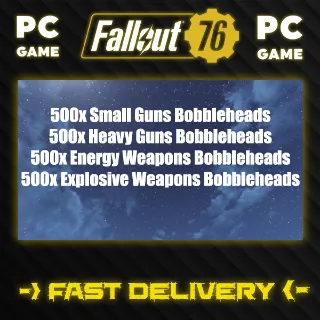 500x Weapon Bobbleheads Bundle (Small Guns/Heavy Guns/Energy Weapon/Explosive Weapons) 