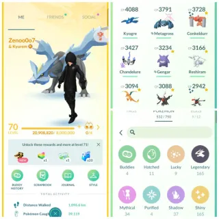 Level 70  2024 Account  165 Legendary  165 Shiny  6 Shiny legendary  34 Mythical  33 Hundo  10 Shundo 
