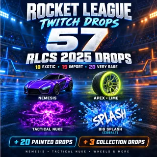 [133 Items] 57 RLCS 2025 + 3 Apex/Inferno + 20 Painted Drops + 53 Cosmetics | Rocket League Twitch Drops