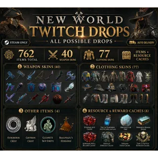 💜 [762 ITEMS] ALL Twitch Drops ❤️ Vinespun + Mars + Royal Fisher + Gryphon + ALL Sets 🌌 New World 14 Sets