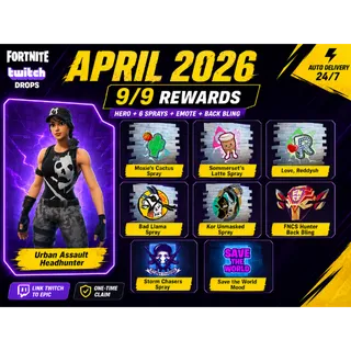 Fortnite Twitch Drops April 2026 | 9/9 Rewards | Urban Assault Headhunter + FNCS Back Bling | Fast-delivery