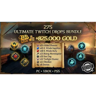 275 Items | 825,000 Gold | Obsidian | Phoenix/EWR/EWS/RMS | Omen | Spartan | Sea Dog | Ancestral | Sea of Thieves Twitch Drops
