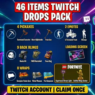 [46 ITEMS] 4 Pickaxes | 9 Back Blings | 8 Wraps | 9 Sprays | 6 Emotions | 2 Emotes | LEGO Items [Fortnite Twitch Drops]