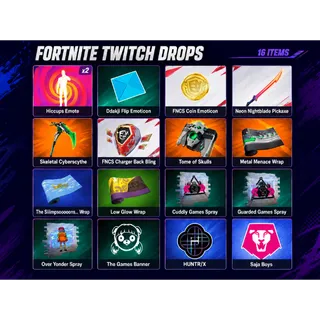 [16 ITEMS] Fortnite Twitch Drops | Neon Nightblade Pickaxe + Skeletal Cyberscythe + 14 More | Fast-Delivery