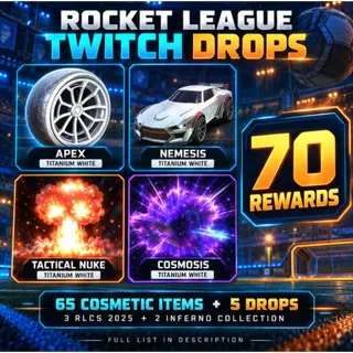 [70 Items] | Apex, Aero Mage, Tactical Nuke, Big Splash + 3 RLCS & 2 Inferno Drops | Rocket League Twitch Drops