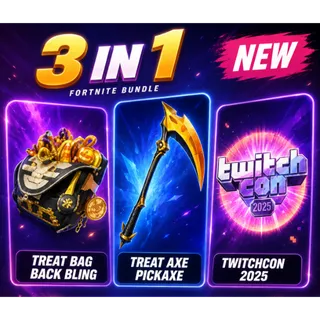 [3 in 1] Treat Bag Back Bling + Treat Axe Pickaxe + TwitchCon 2025 | Fortnite Twitch Drops | Fast-Delivery