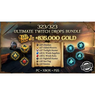 ALL 323 Items | 835.000 Gold | Hunter | Obsidian | Phoenix/EWR/EWS/RMS | Spartan | Eastern Winds | Sea of Thieves Twitch Drops