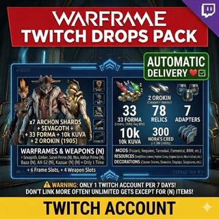 [1905 ITEMS] x7 Archon Shards + Sevagoth + 33 Forma + 10k Kuva + 2 Orokin [TWITCH DROPS] Instant Delivery