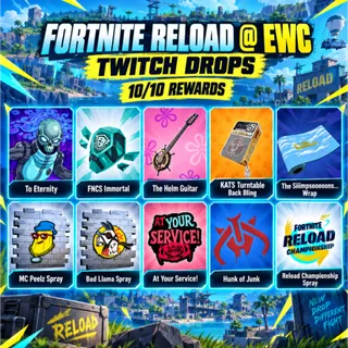 [10 items] Fortnite Twitch Drops | Reload @ EWC | To Eternity, FNCS Immortal, The Helm Guitar