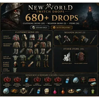 💜 [680 ITEMS] New World Twitch Drops ❤️ Warrior Poetica + Wasteland + Mossclad + Scarlet Soldier