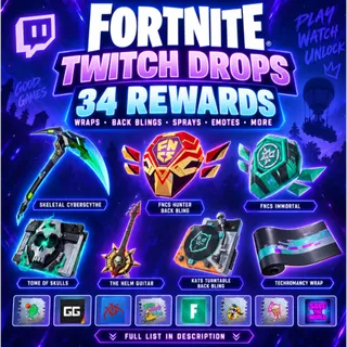 Fortnite Twitch Drops | Skeletal Cyberscythe + FNCS Immortal + Tome of Skulls + Hoppa Sack + 27 Items