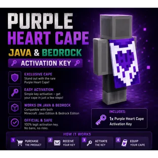 💜 Purple Heart Cape  ❤️ Minecraft JAVA & BEDROCK ☑️ Fast Delivery