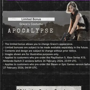 Resident Evil Requiem Ps5 Pre Order Bonus Grace Apocalypse Costume 