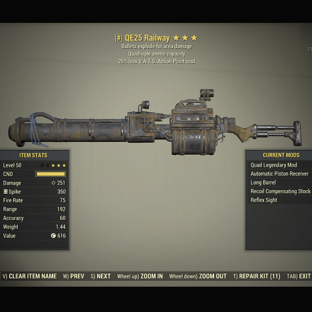 ⚡QE25 Railway Rifle + Bonus Buff | Quad Explosive 25% VATS (PC ...