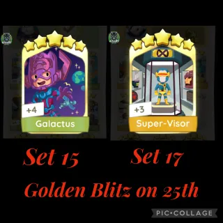 Monopoly Go Golden Blitz Stickers Cards Galactus Set 15 Super-Visor Set 17 5 Star ⭐