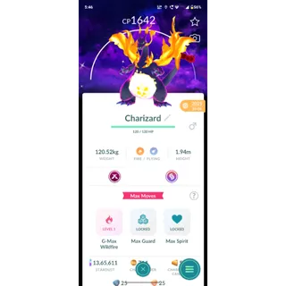 Pokemongo shiny Charizard with dark skies background 