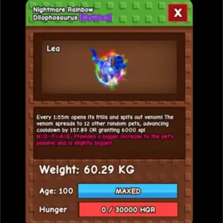 Huge Rainbow Hatched Dilophosaurus { 60 + Kg }