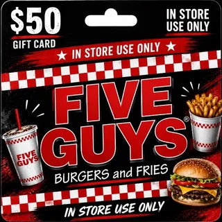 $50.00 Five Guys Gift Card (In Store Use Only)⚡️FLASH SALE ⚡️