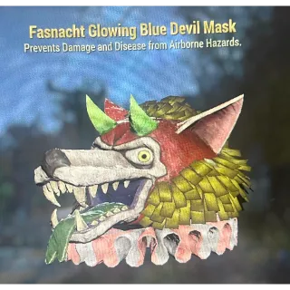 Glowing blue devil mask
