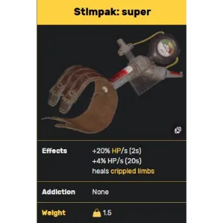 X500 Super Stimpak [ +20% HP/s (2s) +4% HP/s (20s) heals crippled limbs]