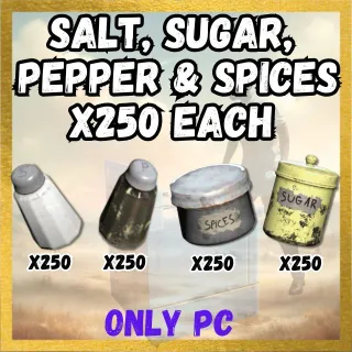 Salt, Sugar,  Pepper & Spices x250 each
