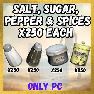 Salt, Sugar,  Pepper & Spices x250 each