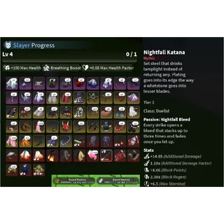 Lvl 225 (Max) Slayer | NightFall Katana T3 +9 | 58 Dmg M1|Himejima + Sound Breathing All Skills | Slayers 2 | S2 Account