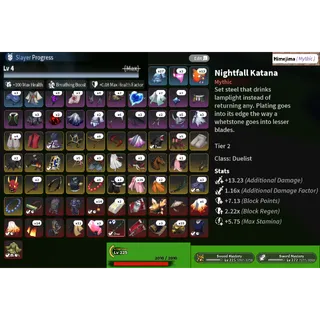 Lvl 225 (Max) Slayer | NightFall Katana T2 +9 | 50 Dmg M1|Himejima + Sound Breathing All Skills | Slayers 2 | S2 Account