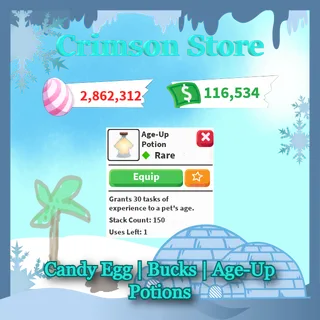 150 AGE-UP POTIONS | 115K+ BUCKS | 2.85M CANDY EGGS Account [READ DESCRIPTION]