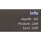 350 Hp / 1206 Posture / 1200 Soul / Devil Hunter