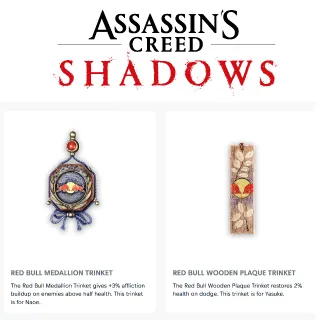 Assassin’s Creed Shadows Red Bull Medallion + Wooden Plaque Trinkets (PC and Consoles)