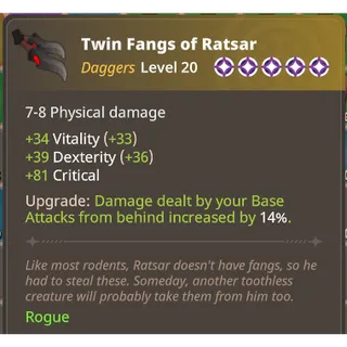 Farever - Twin Fangs of Ratsar | Legendary Item | Upgraded lvl 5 | NA/EU