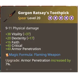 Farever - Gorgon Ratsay's Toothpick | lvl 20 | Max Upgraded | NA/EU