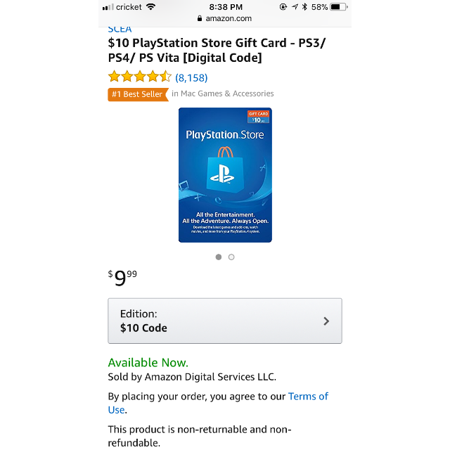 playstation $10 gift card digital code