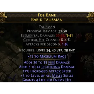 [League] Rare Talisman Fire lvl 34