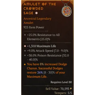 IP 925 Legendary Amulet 1/3 Life